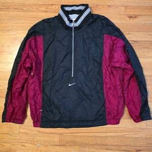 Vintage Nike Pullover 1/4 Zip Windbreaker Jacket Red Black SZ XL Mens 90s Y2K